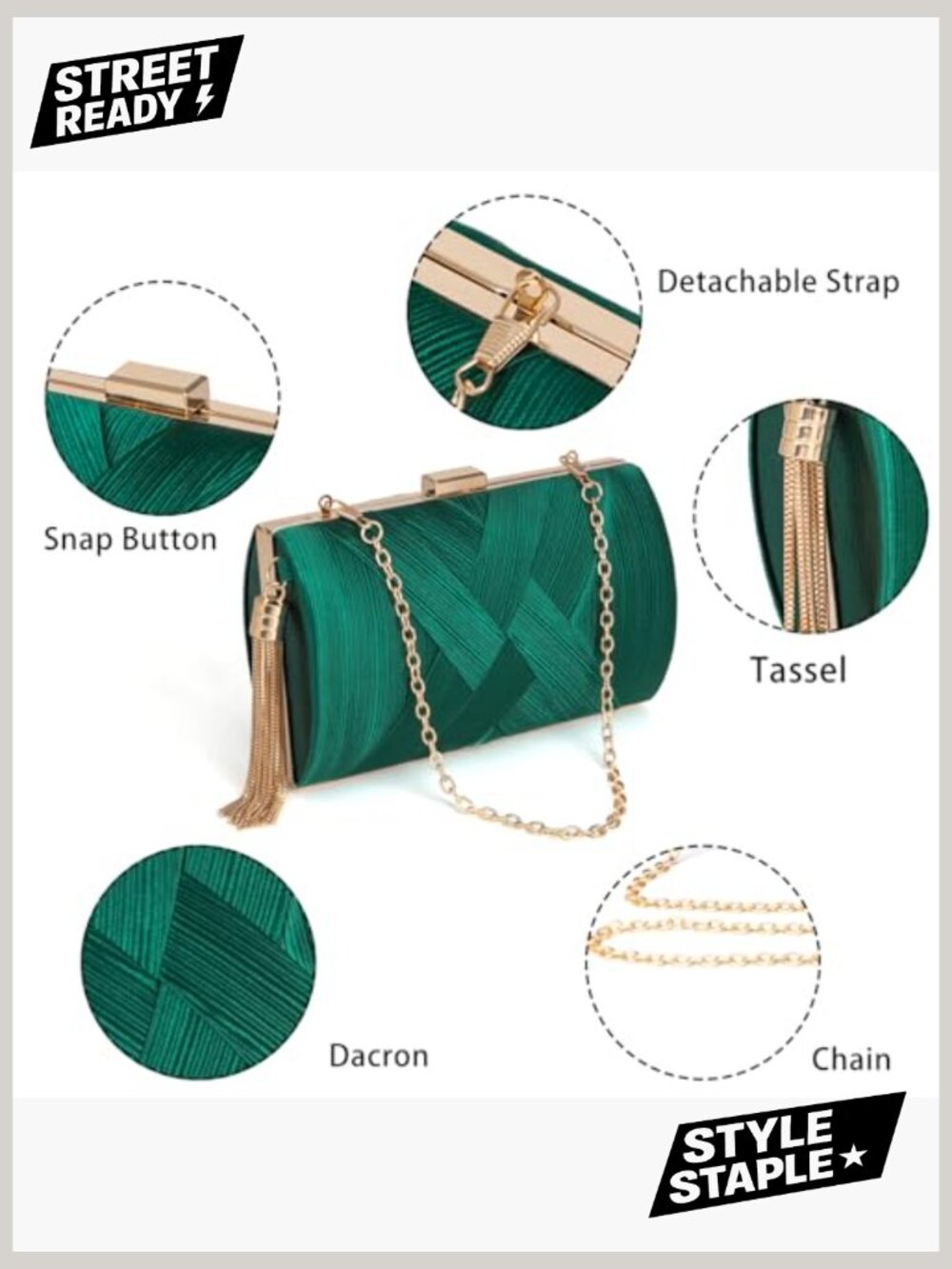 Formal Evening Clutch Purse Shoulder Cross Body Bag with Tassel - Picture 7 of 7